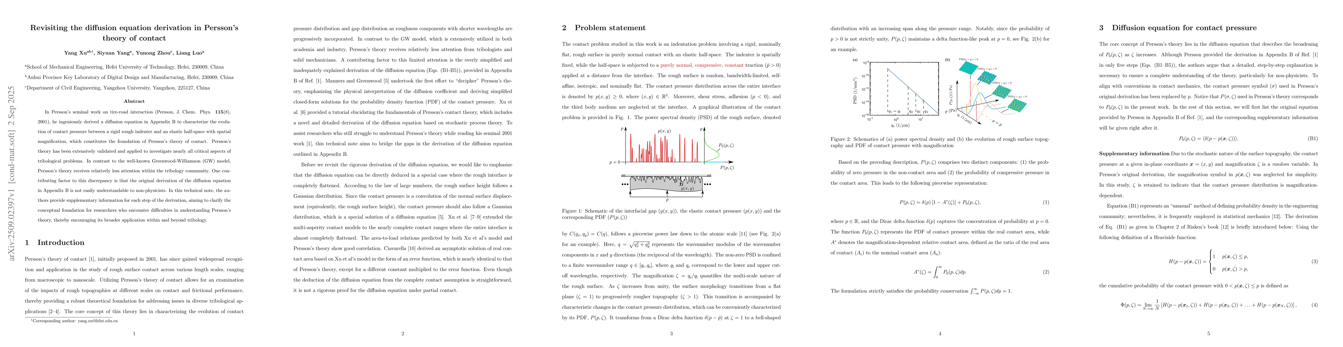Thumbnail for Revisiting the diffusion equation derivation in Persson's theory of
  contact