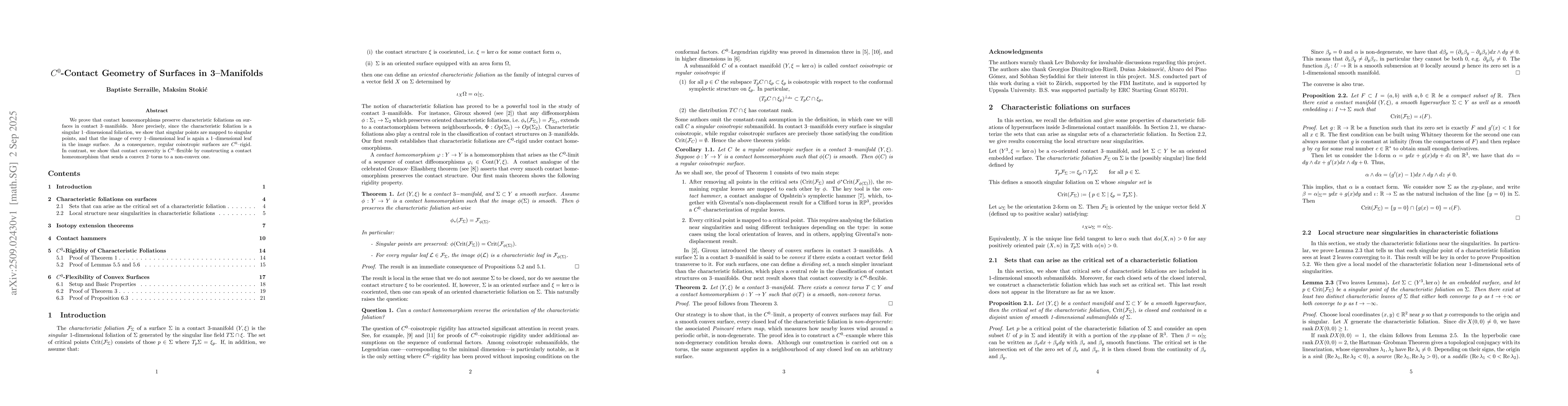 Thumbnail for $C^0$-Contact Geometry of Surfaces in 3-Manifolds