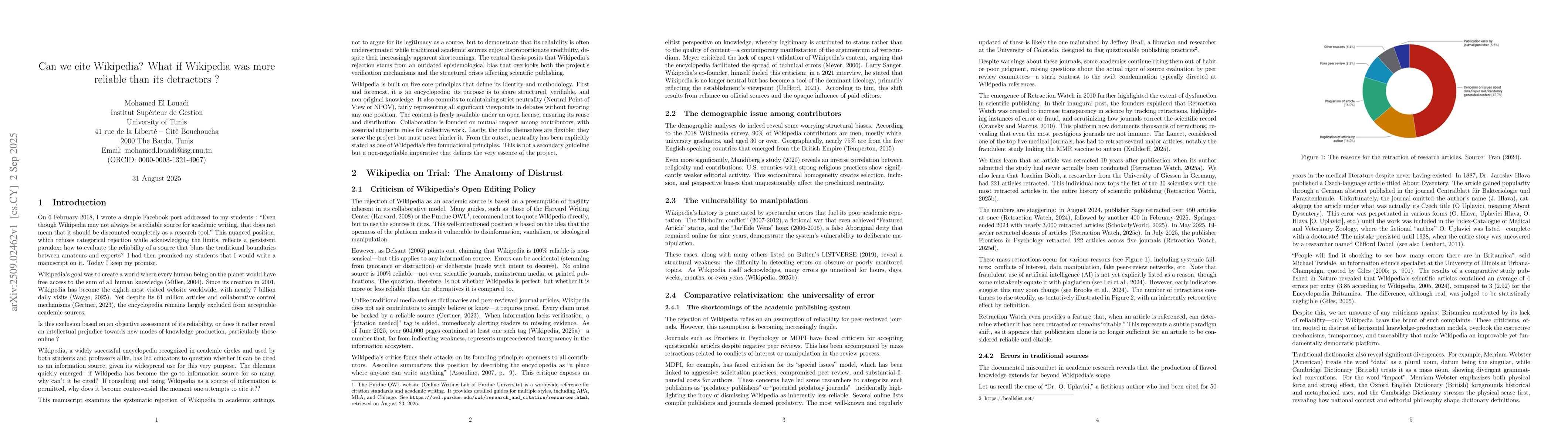 Thumbnail for Can we cite Wikipedia? What if Wikipedia was more reliable than its
  detractors ?