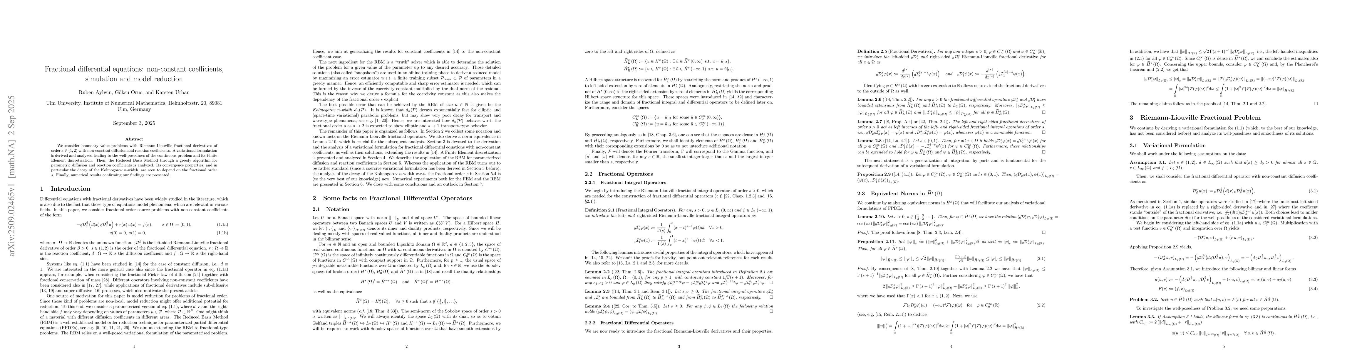 Thumbnail for Fractional differential equations: non-constant coefficients, simulation
  and model reduction
