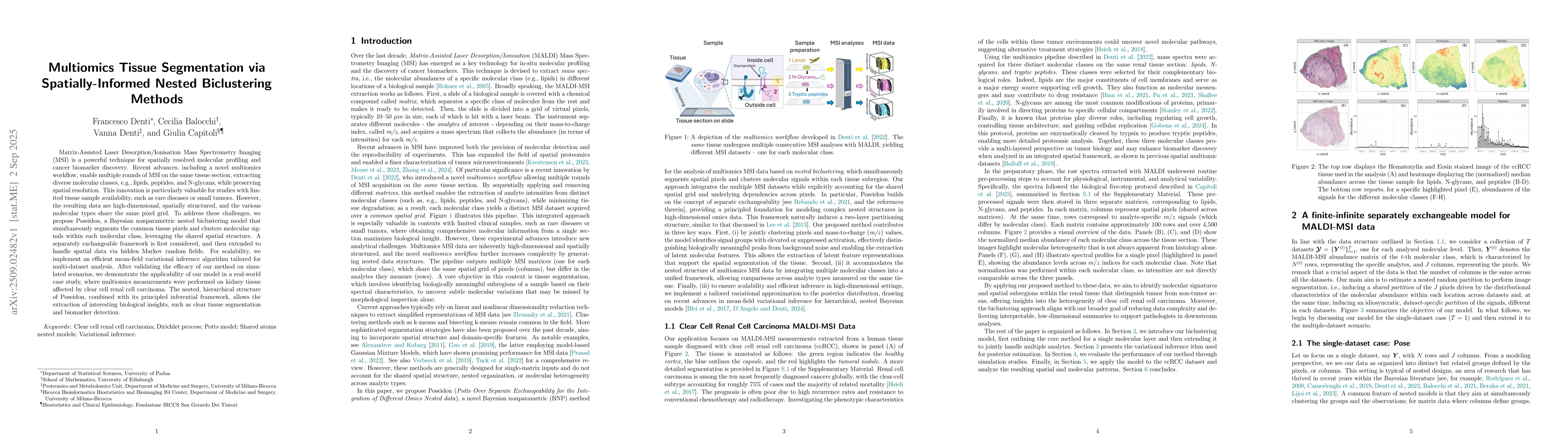 Thumbnail for Multiomics Tissue Segmentation via Spatially-Informed Nested
  Biclustering Methods