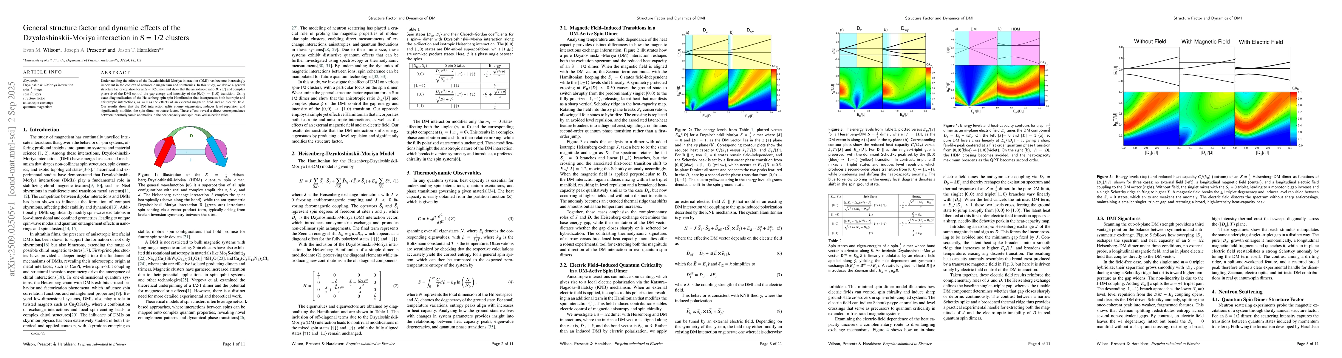 Thumbnail for General structure factor and dynamic effects of the
  Dzyaloshinskii-Moriya interaction in S = 1/2 clusters