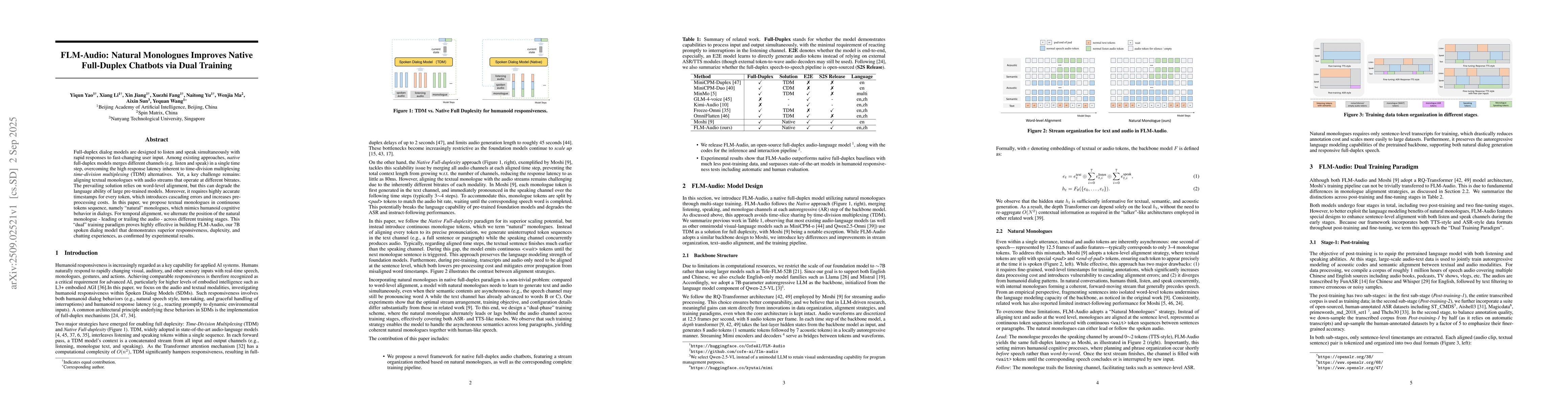 Thumbnail for FLM-Audio: Natural Monologues Improves Native Full-Duplex Chatbots via
  Dual Training