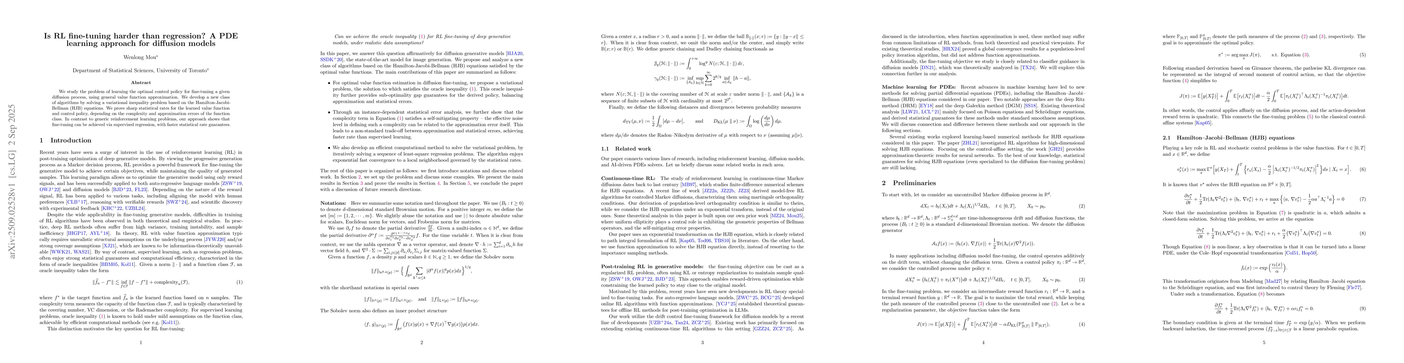 Thumbnail for Is RL fine-tuning harder than regression? A PDE learning approach for
  diffusion models