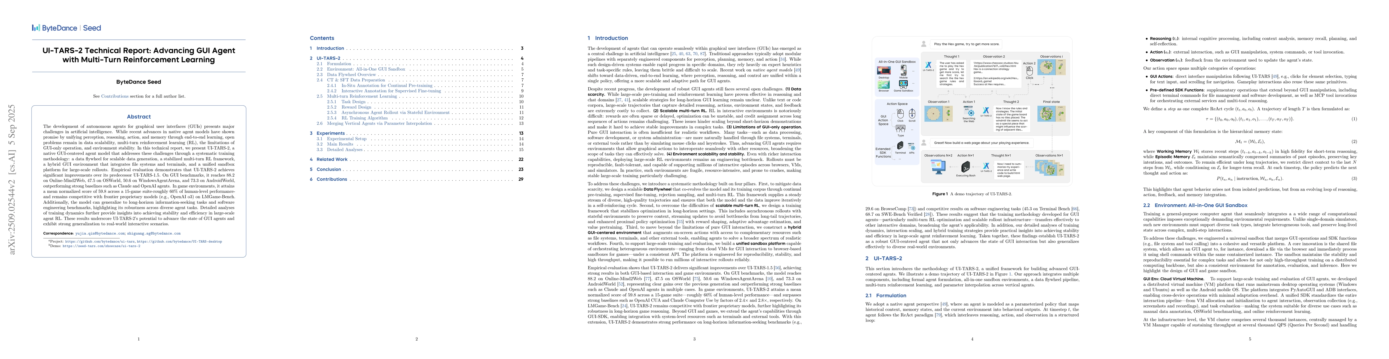 Thumbnail for UI-TARS-2 Technical Report: Advancing GUI Agent with Multi-Turn
  Reinforcement Learning