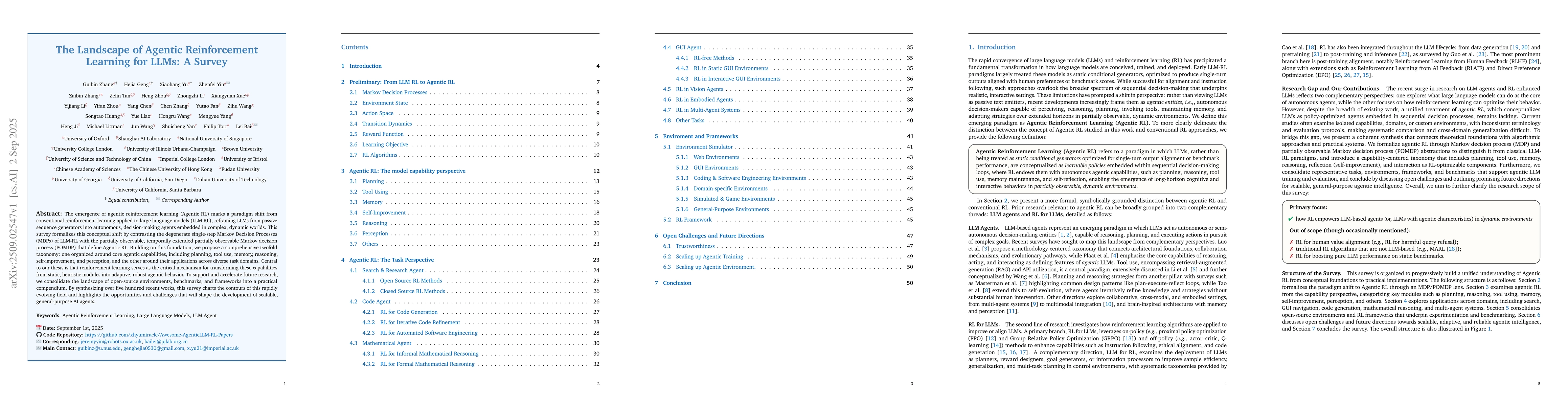 Thumbnail for The Landscape of Agentic Reinforcement Learning for LLMs: A Survey