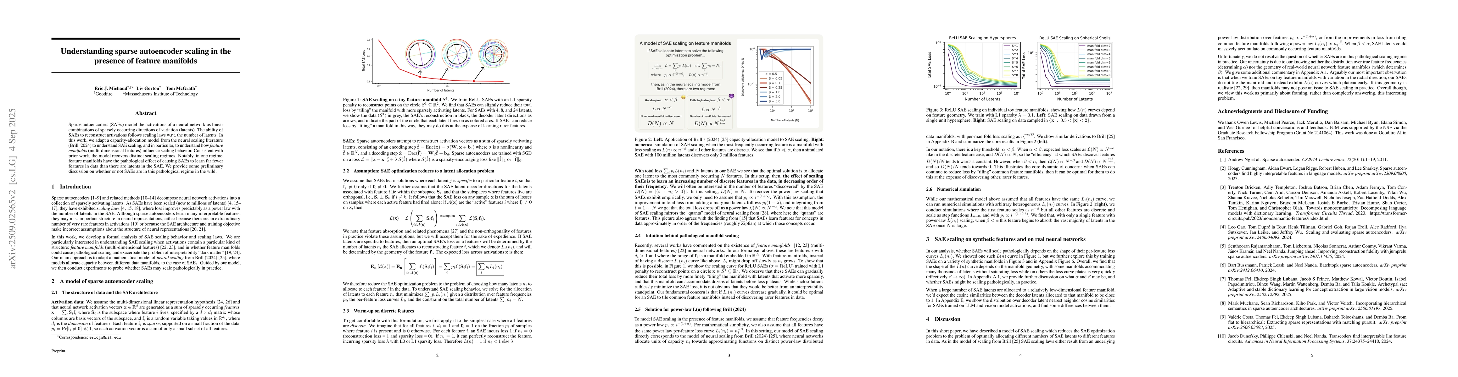Thumbnail for Understanding sparse autoencoder scaling in the presence of feature
  manifolds