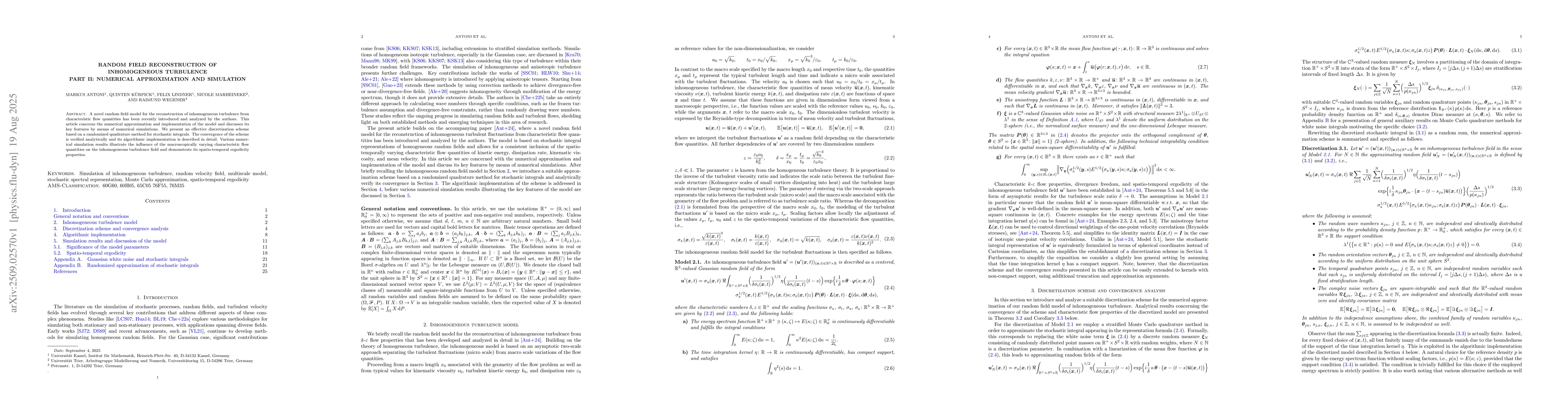 Thumbnail for Random field reconstruction of inhomogeneous turbulence. Part II:
  Numerical approximation and simulation