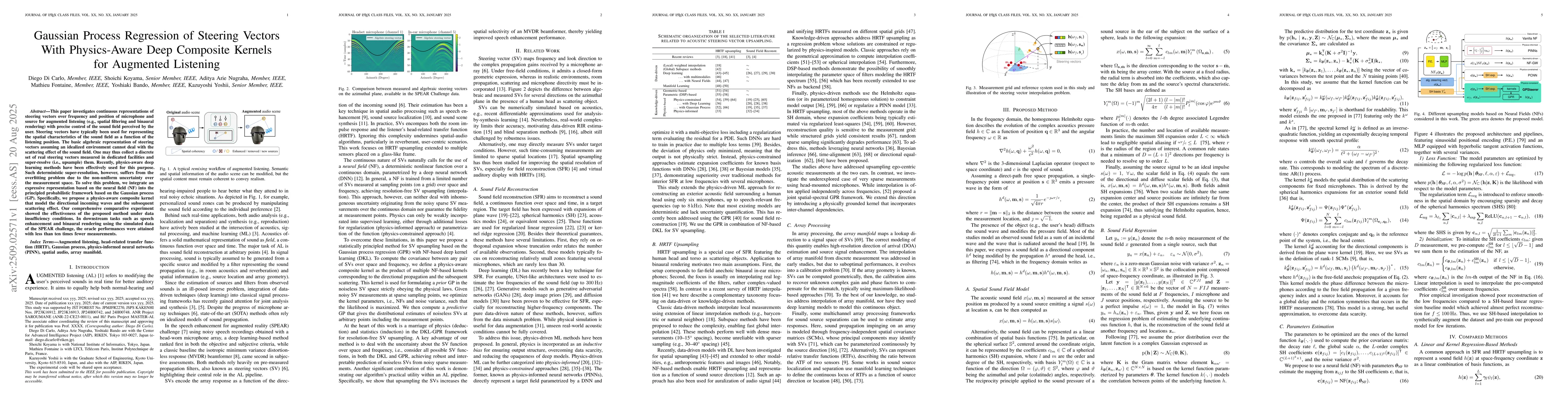 Thumbnail for Gaussian Process Regression of Steering Vectors With Physics-Aware Deep
  Composite Kernels for Augmented Listening