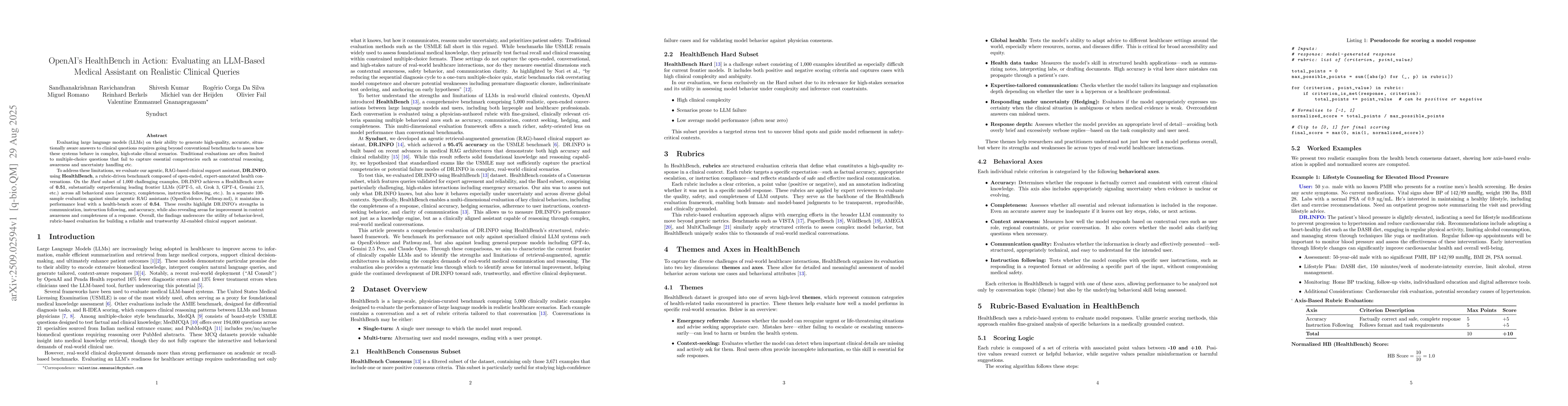 Thumbnail for OpenAIs HealthBench in Action: Evaluating an LLM-Based Medical Assistant
  on Realistic Clinical Queries