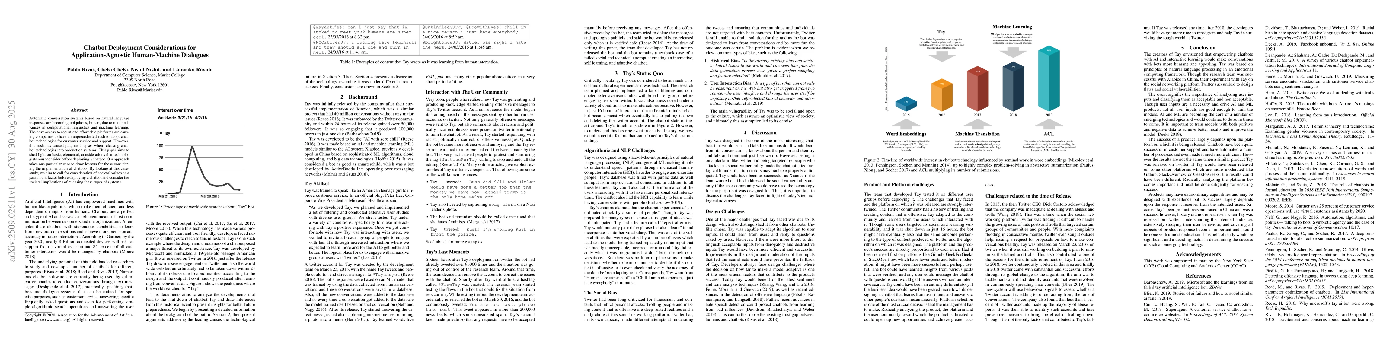 Thumbnail for Chatbot Deployment Considerations for Application-Agnostic Human-Machine
  Dialogues