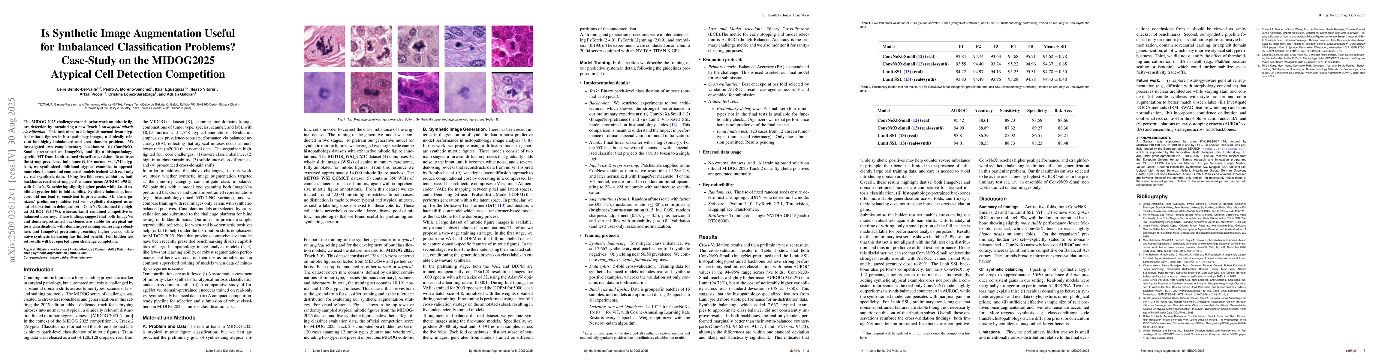 Thumbnail for Is Synthetic Image Augmentation Useful for Imbalanced Classification
  Problems? Case-Study on the MIDOG2025 Atypical Cell Detection Competition