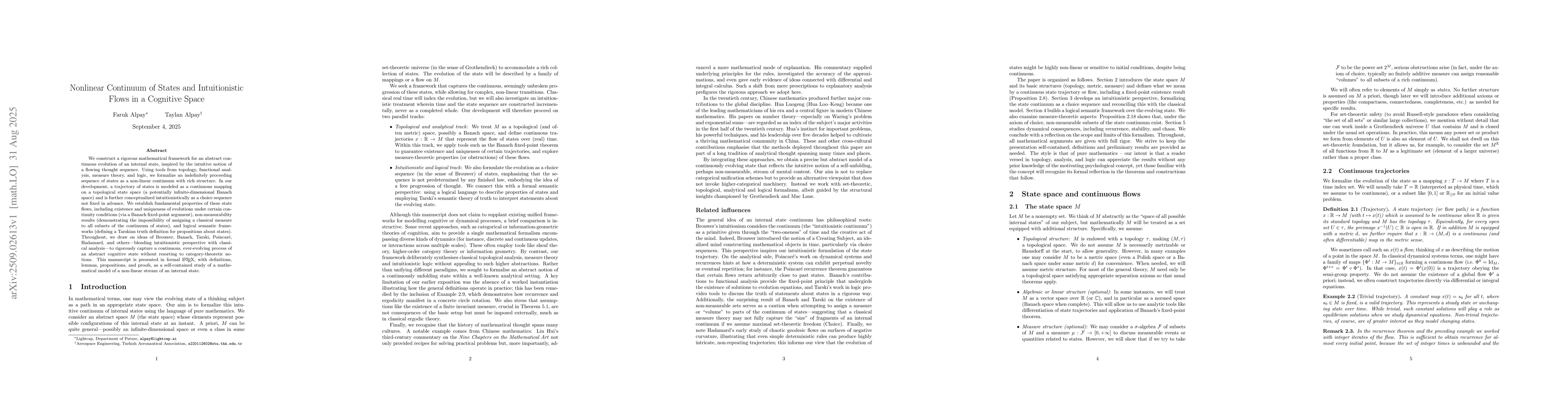 Thumbnail for Nonlinear Continuum of States and Intuitionistic Flows in a Cognitive
  Space