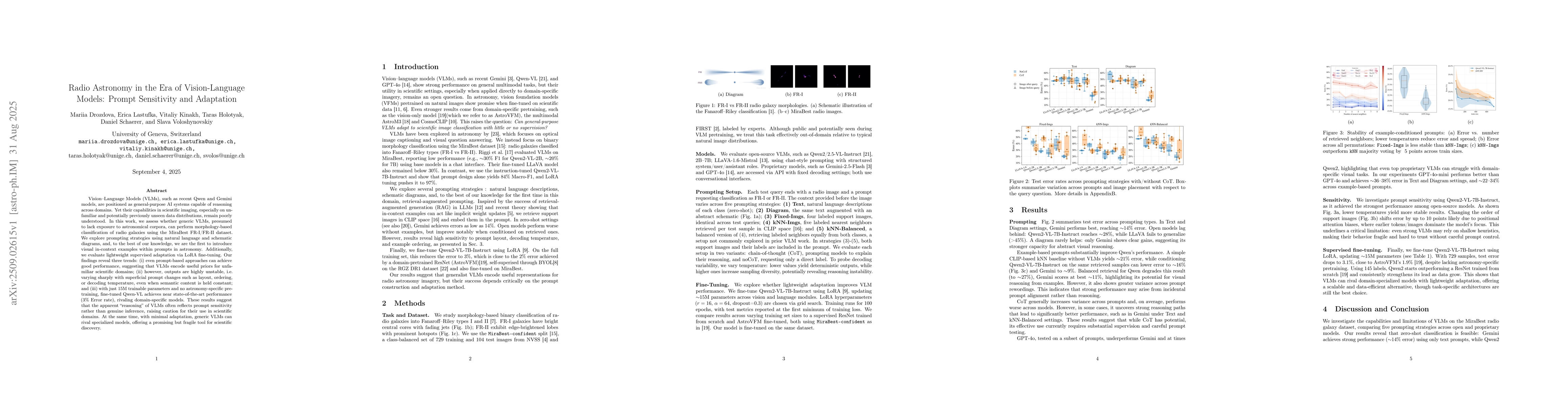 Thumbnail for Radio Astronomy in the Era of Vision-Language Models: Prompt Sensitivity
  and Adaptation