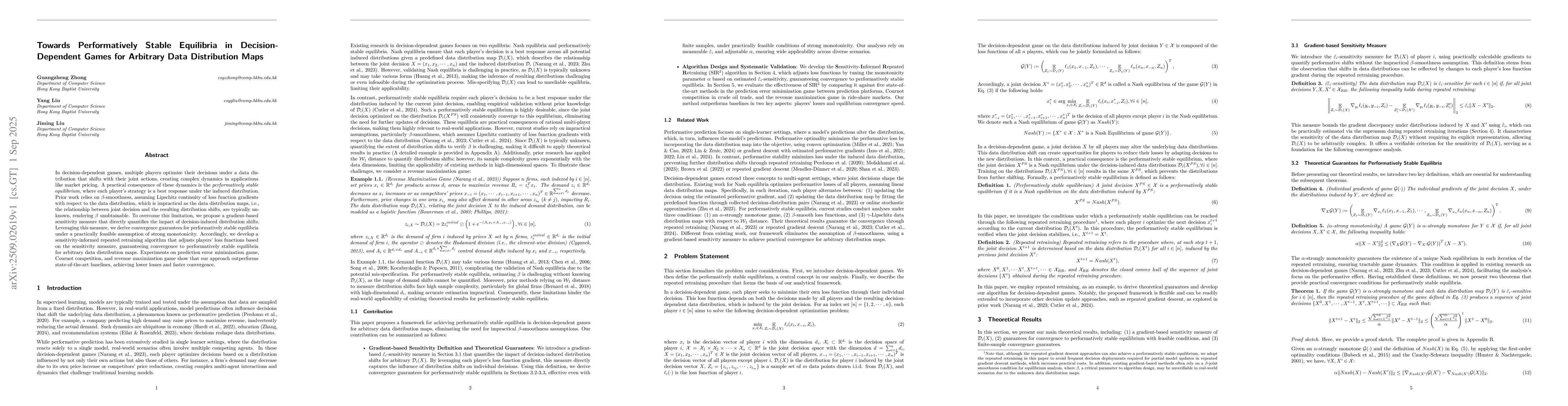 Thumbnail for Towards Performatively Stable Equilibria in Decision-Dependent Games for
  Arbitrary Data Distribution Maps