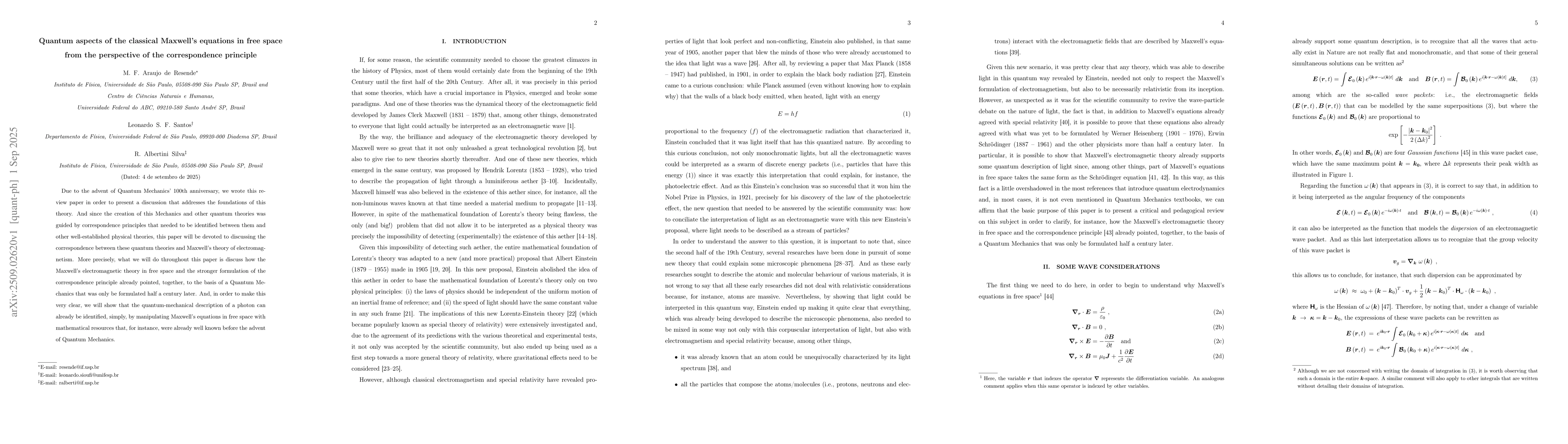 Thumbnail for Quantum aspects of the classical Maxwell's equations in free space from
  the perspective of the correspondence principle