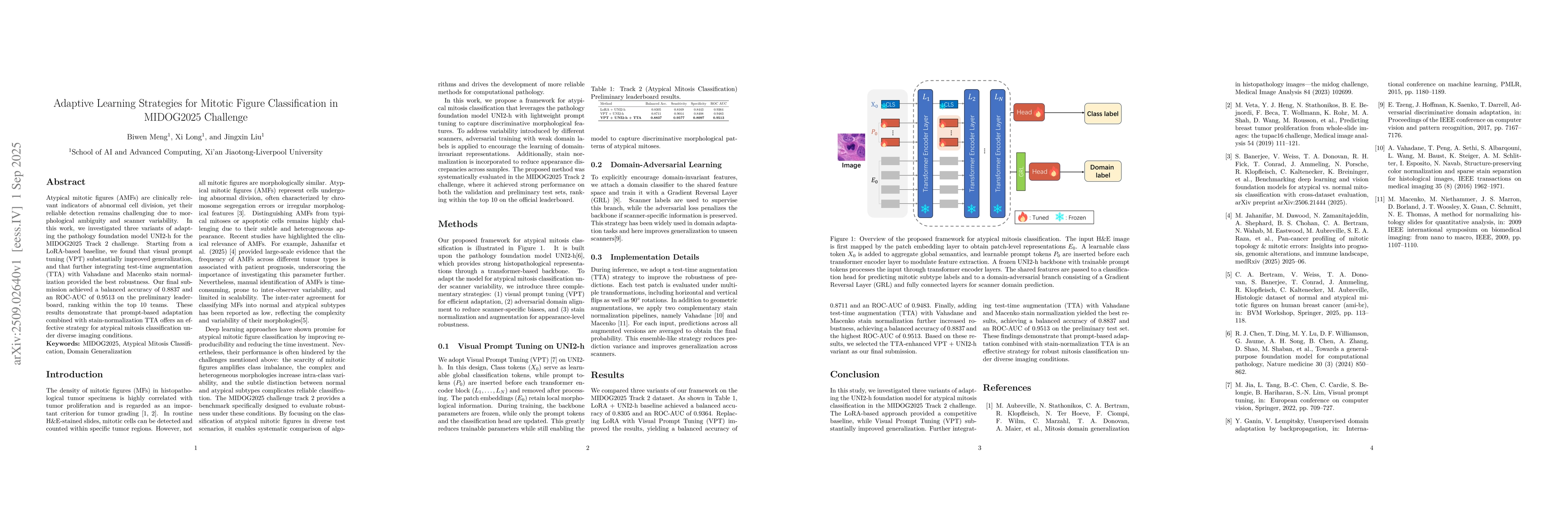 Thumbnail for Adaptive Learning Strategies for Mitotic Figure Classification in
  MIDOG2025 Challenge