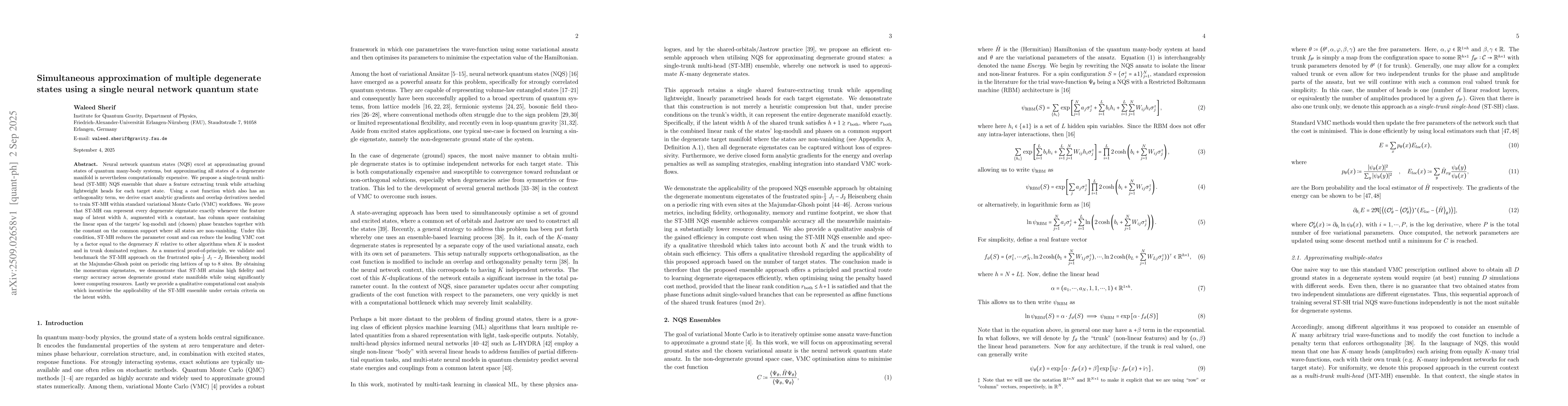Thumbnail for Simultaneous approximation of multiple degenerate states using a single
  neural network quantum state