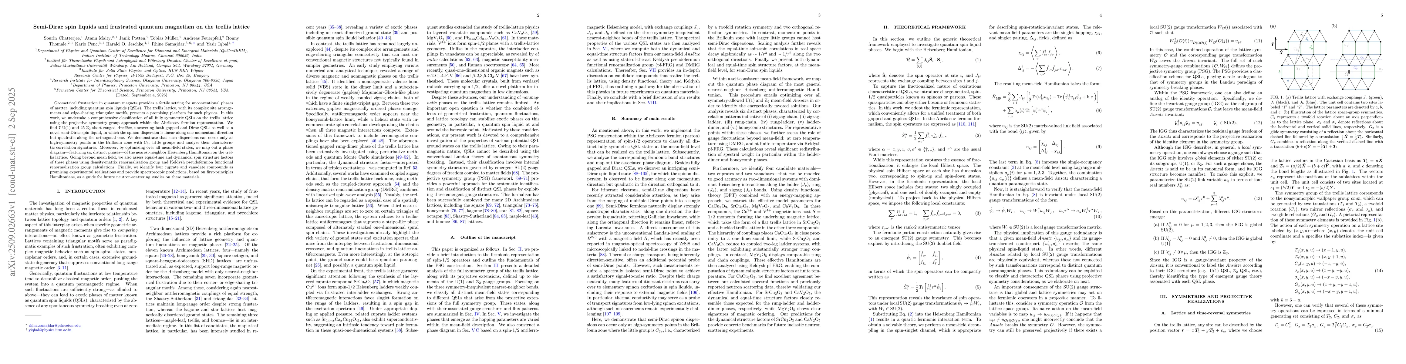 Thumbnail for Semi-Dirac spin liquids and frustrated quantum magnetism on the trellis
  lattice