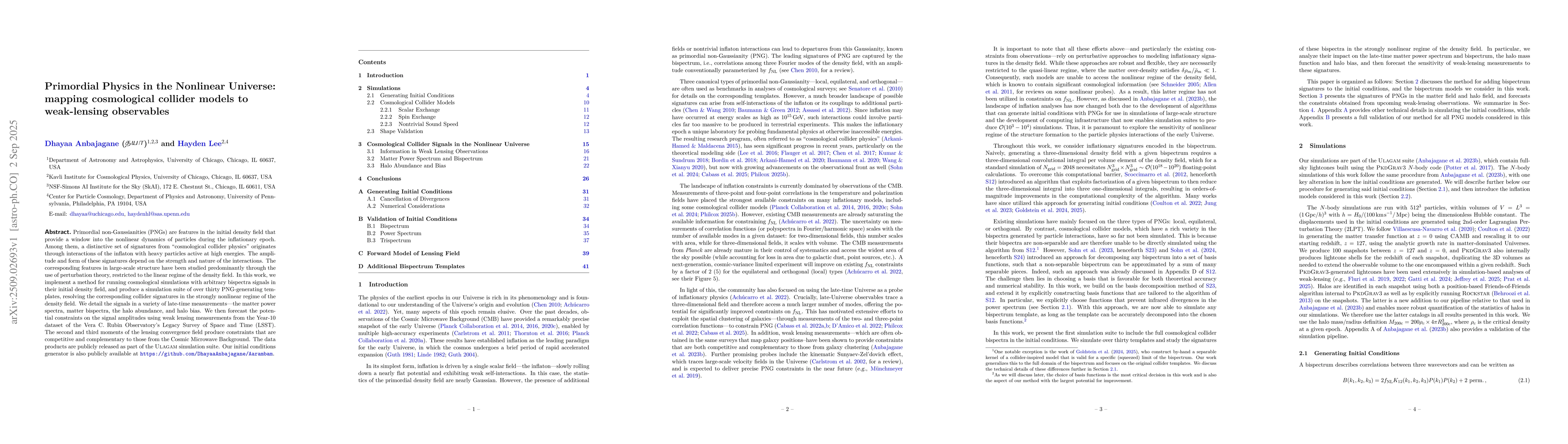 Thumbnail for Primordial Physics in the Nonlinear Universe: mapping cosmological
  collider models to weak-lensing observables