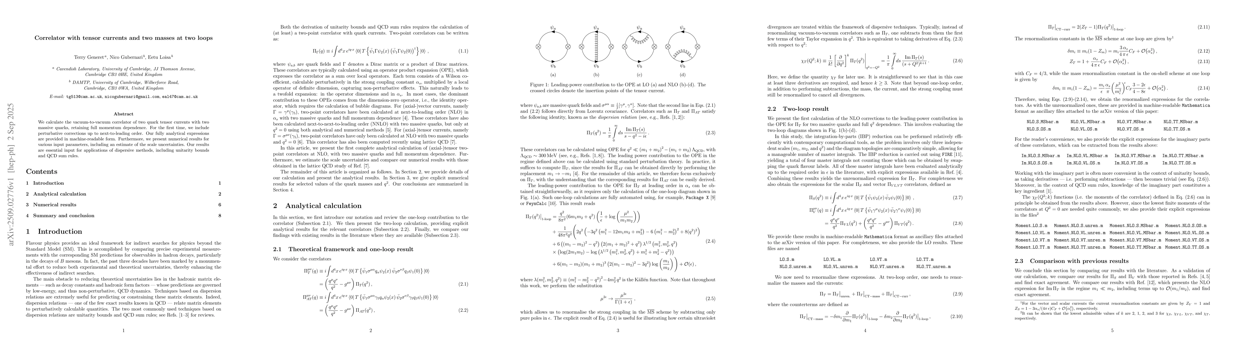 Thumbnail for Correlator with tensor currents and two masses at two loops