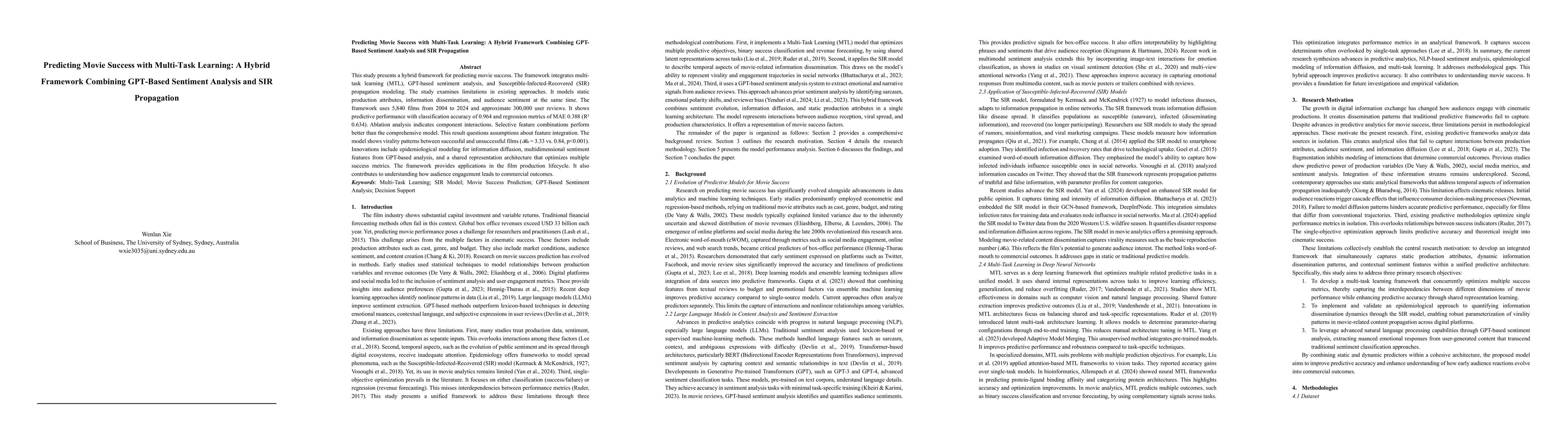 Thumbnail for Predicting Movie Success with Multi-Task Learning: A Hybrid Framework
  Combining GPT-Based Sentiment Analysis and SIR Propagation