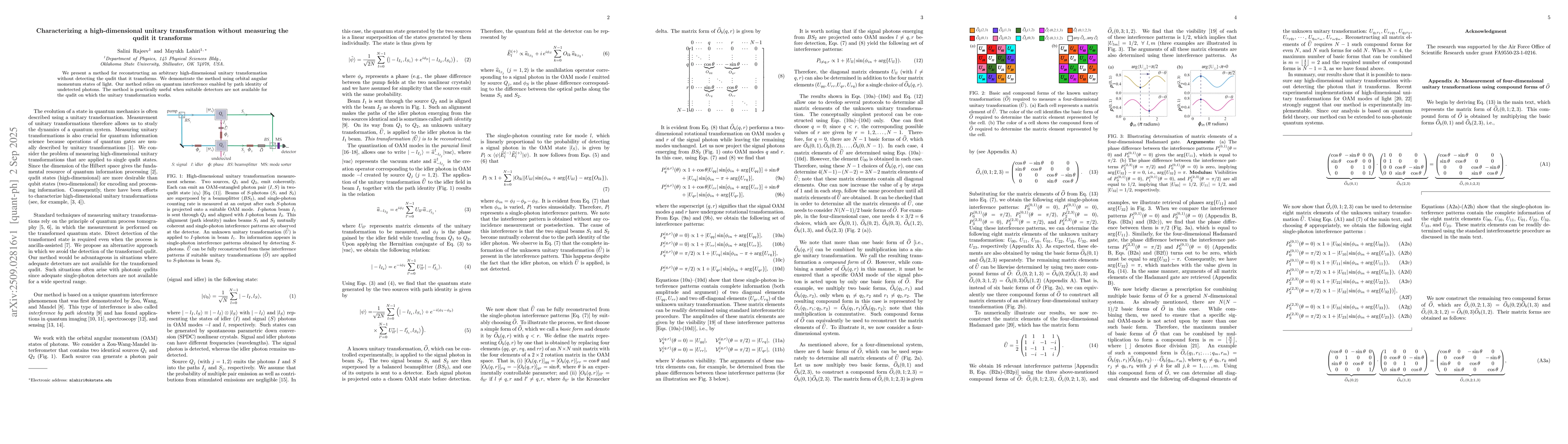 Thumbnail for Characterizing a high-dimensional unitary transformation without
  measuring the qudit it transforms