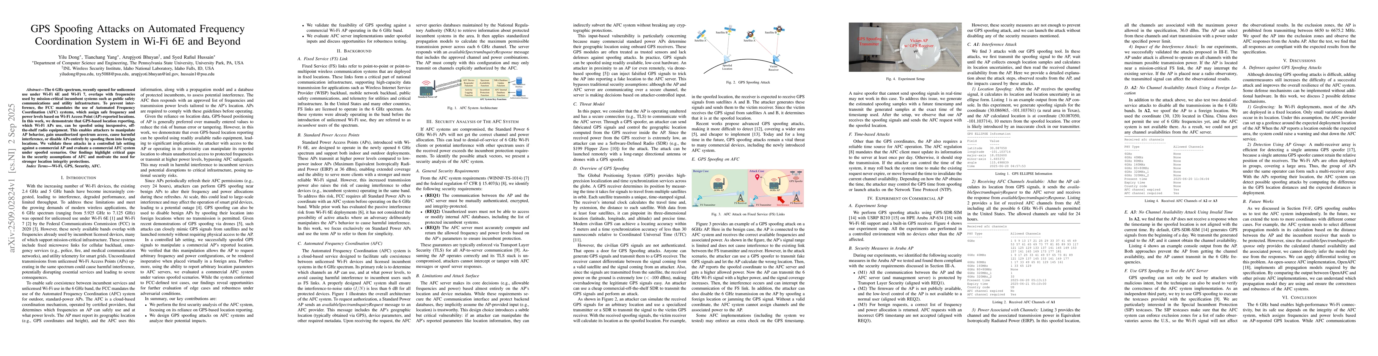 Thumbnail for GPS Spoofing Attacks on Automated Frequency Coordination System in Wi-Fi
  6E and Beyond