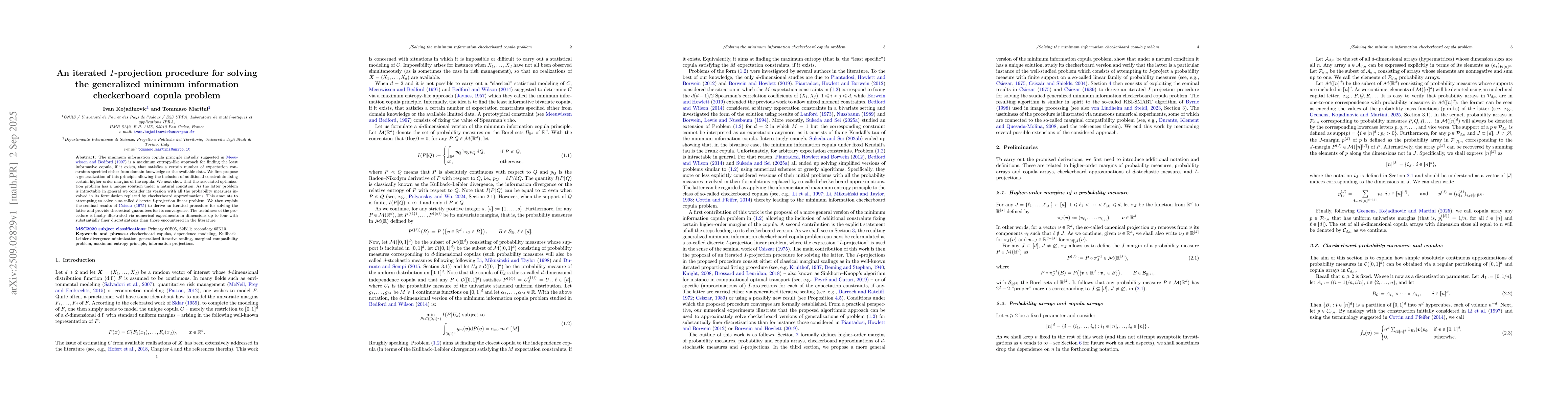 Thumbnail for An iterated $I$-projection procedure for solving the generalized minimum
  information checkerboard copula problem