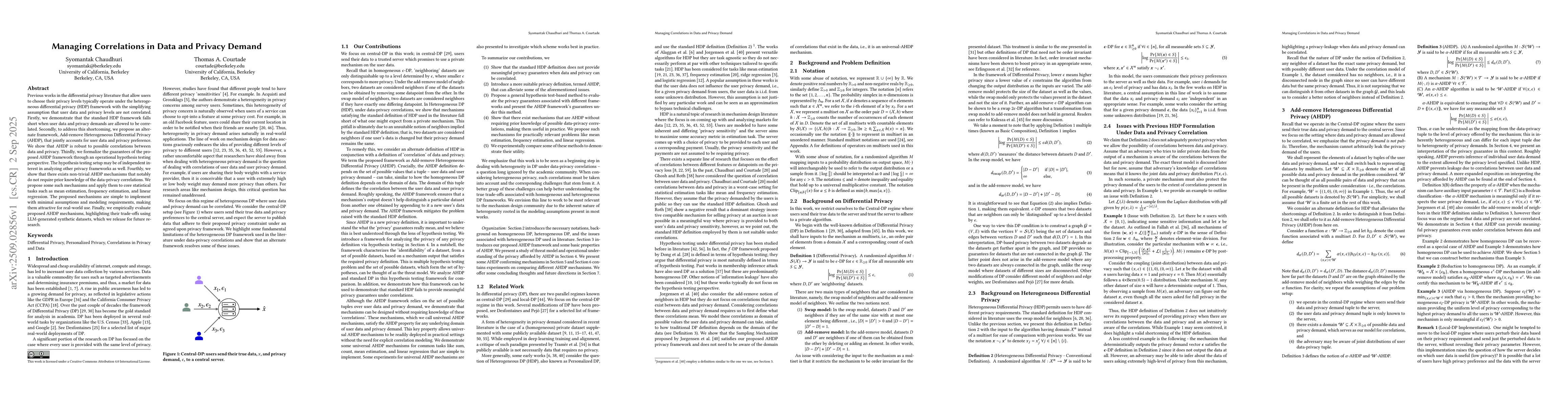 Thumbnail for Managing Correlations in Data and Privacy Demand