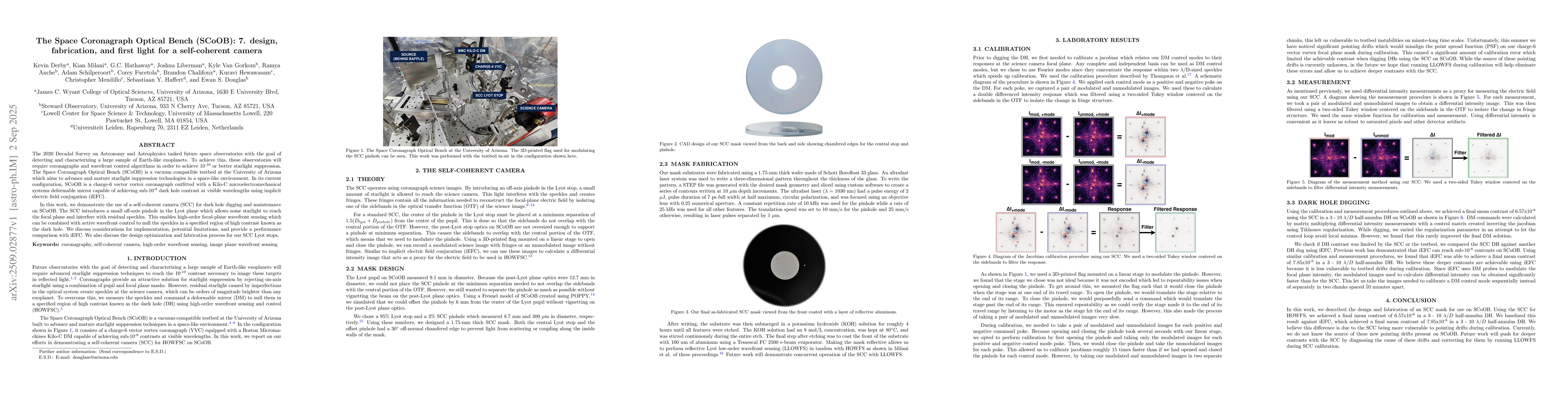 Thumbnail for The Space Coronagraph Optical Bench (SCoOB): 7. design, fabrication, and
  first light for a self-coherent camera