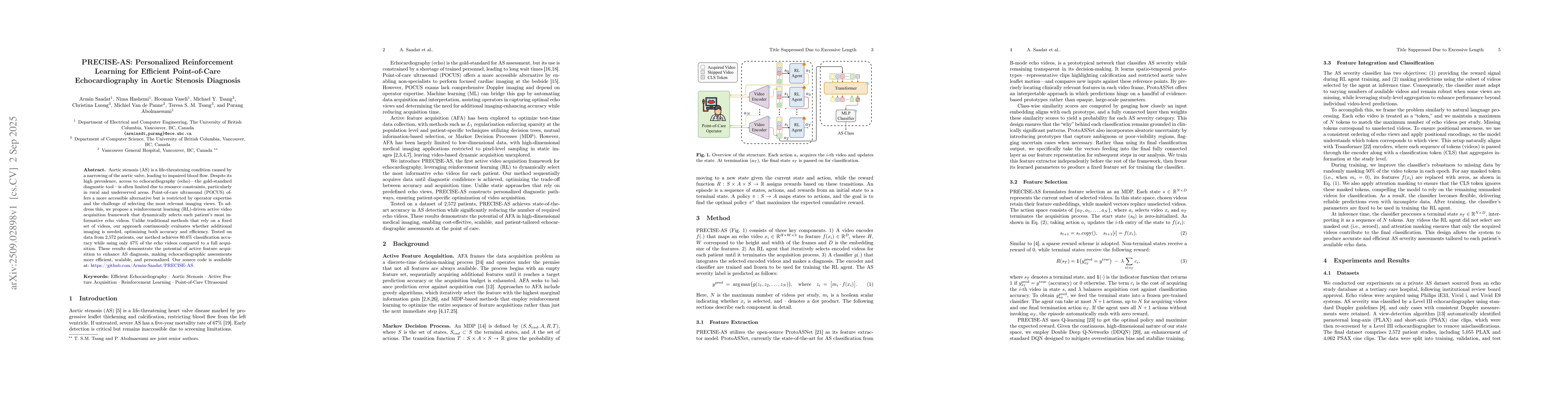 Thumbnail for PRECISE-AS: Personalized Reinforcement Learning for Efficient
  Point-of-Care Echocardiography in Aortic Stenosis Diagnosis