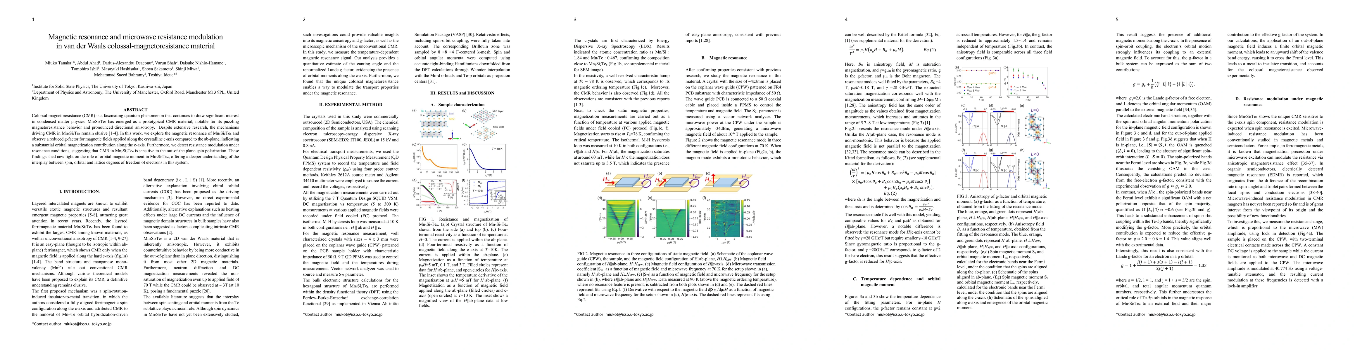 Thumbnail for Magnetic resonance and microwave resistance modulation in van der Waals
  colossal-magnetoresistance material