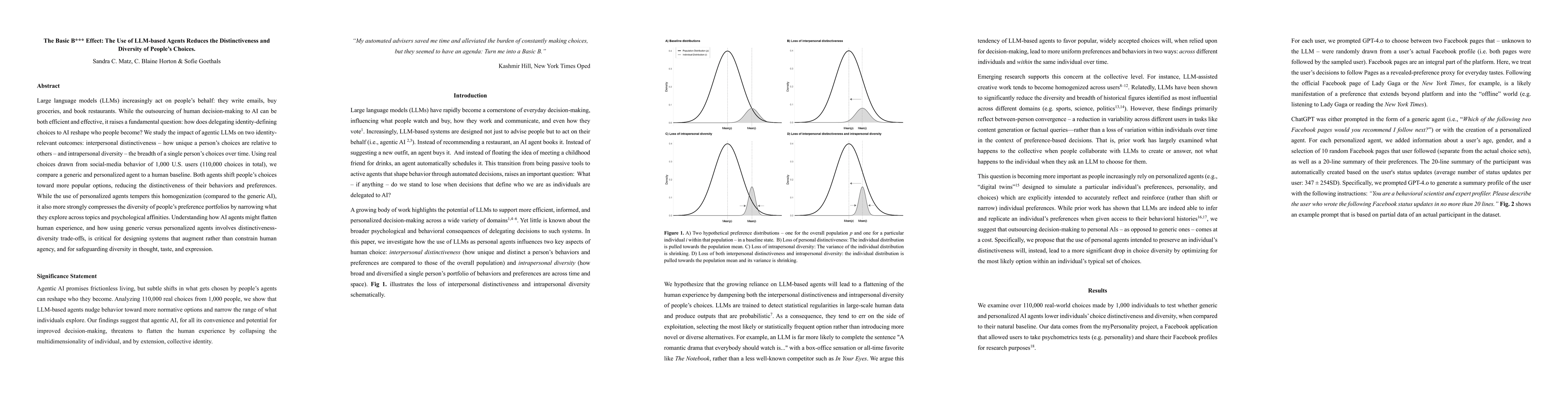 Thumbnail for The Basic B*** Effect: The Use of LLM-based Agents Reduces the
  Distinctiveness and Diversity of People's Choices