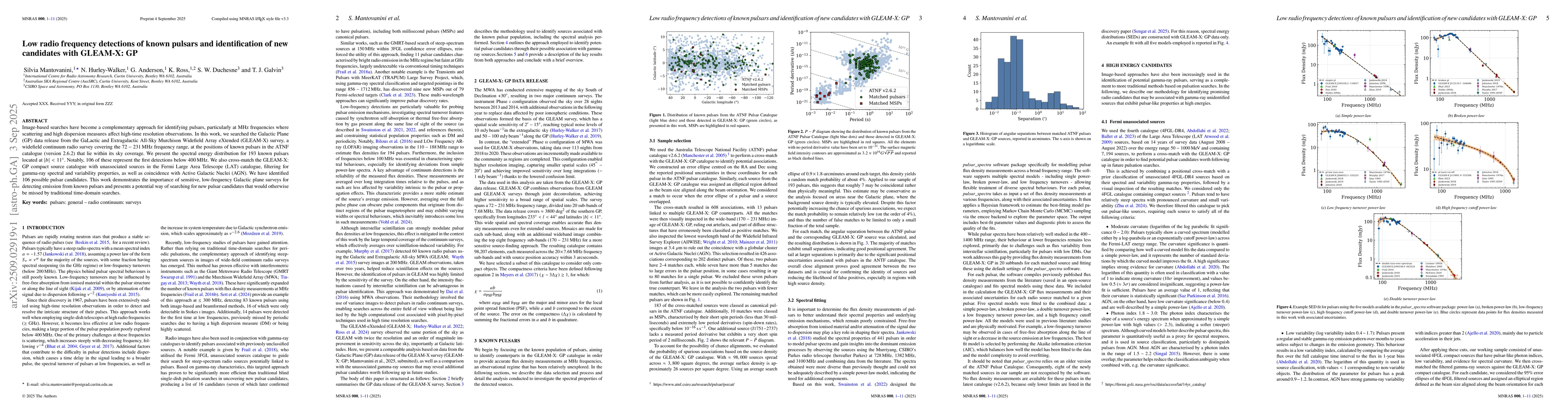 Thumbnail for Low radio frequency detections of known pulsars and identification of
  new candidates with GLEAM-X: GP