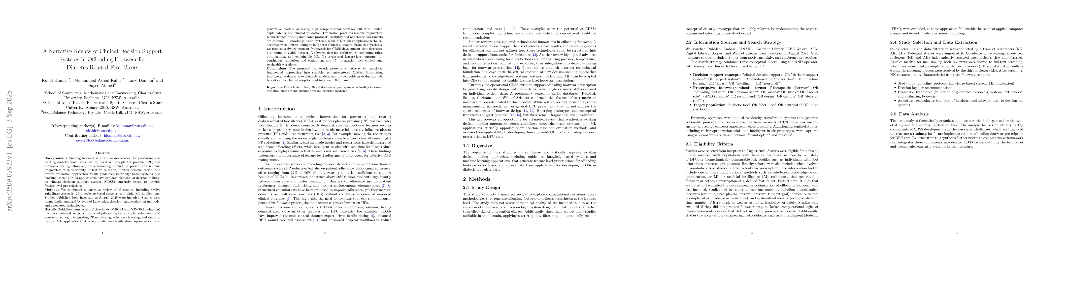 Thumbnail for A Narrative Review of Clinical Decision Support Systems in Offloading
  Footwear for Diabetes-Related Foot Ulcers
