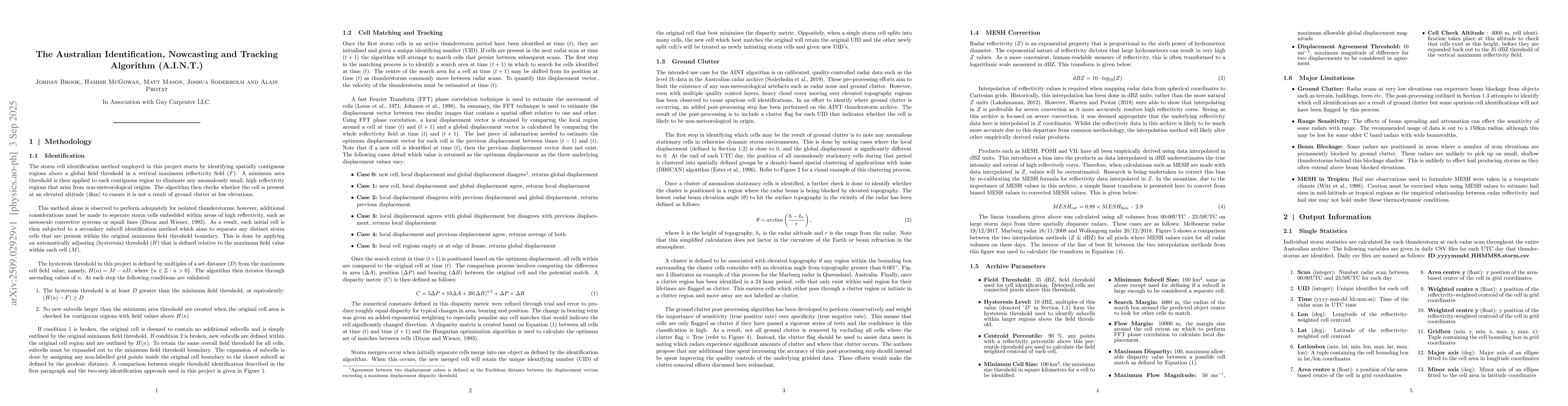 Thumbnail for The Australian Identification, Nowcasting and Tracking Algorithm
  (A.I.N.T.)
