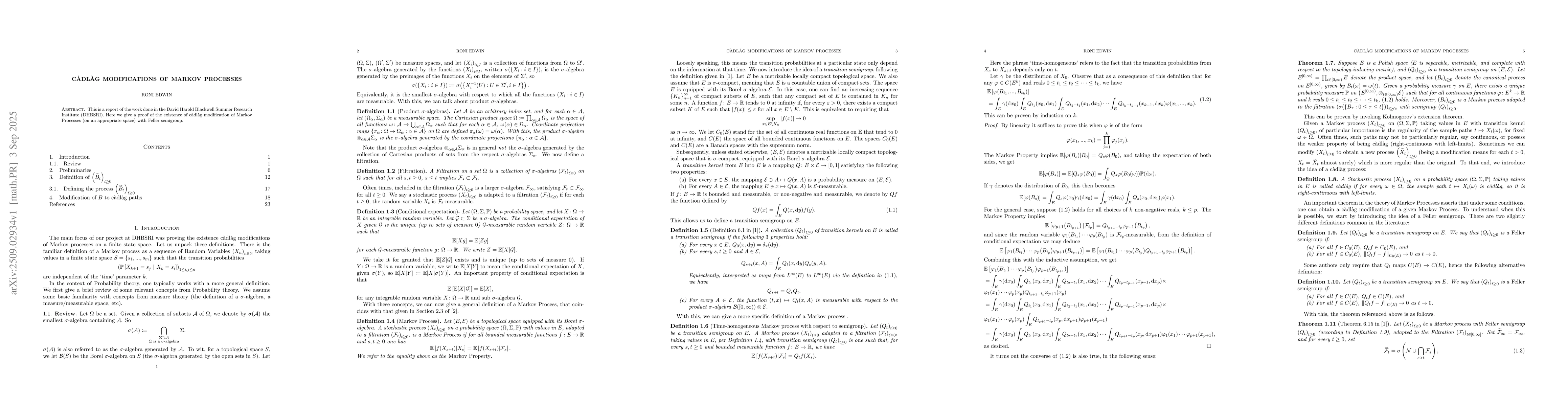Thumbnail for Càdlàg modifications of Markov Processes