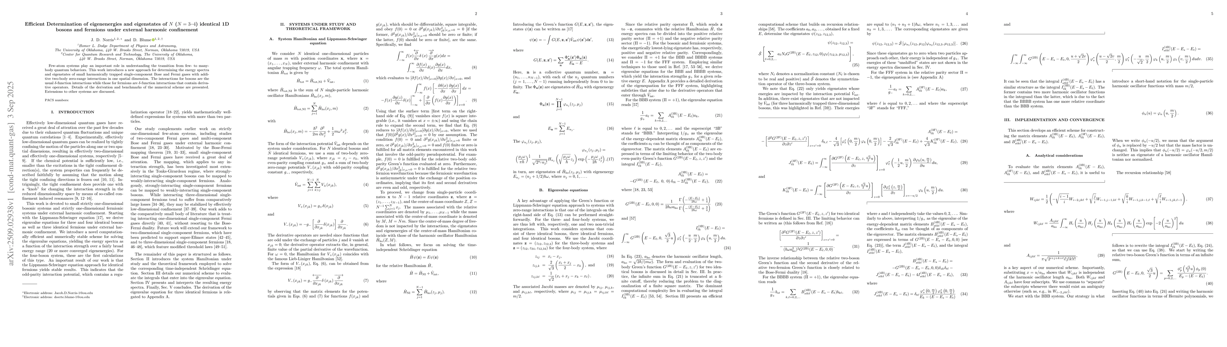 Thumbnail for Efficient determination of eigenenergies and eigenstates of $N$
  ($N=3$--$4$) identical 1D bosons and fermions under external harmonic
  confinement