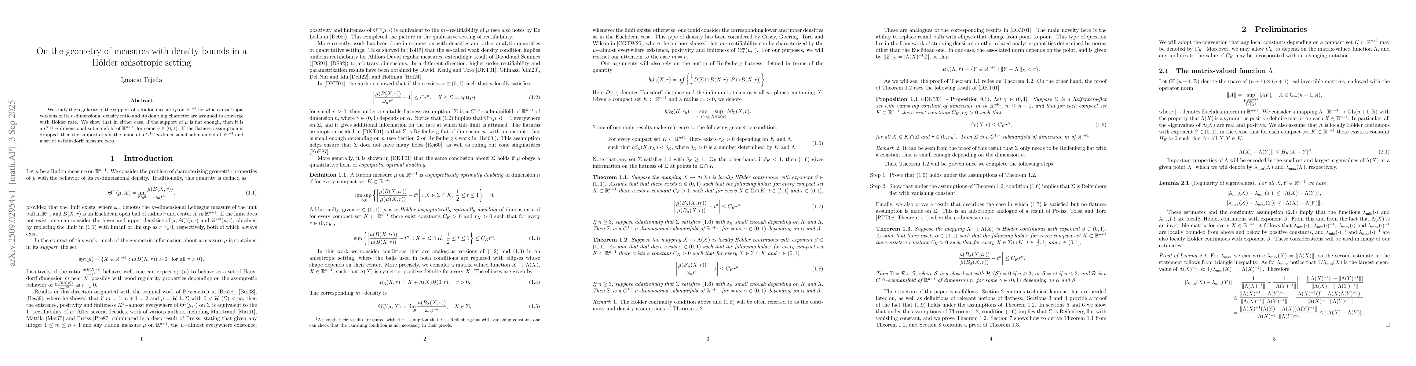Thumbnail for On the geometry of measures with density bounds in a Hölder
  anisotropic setting
