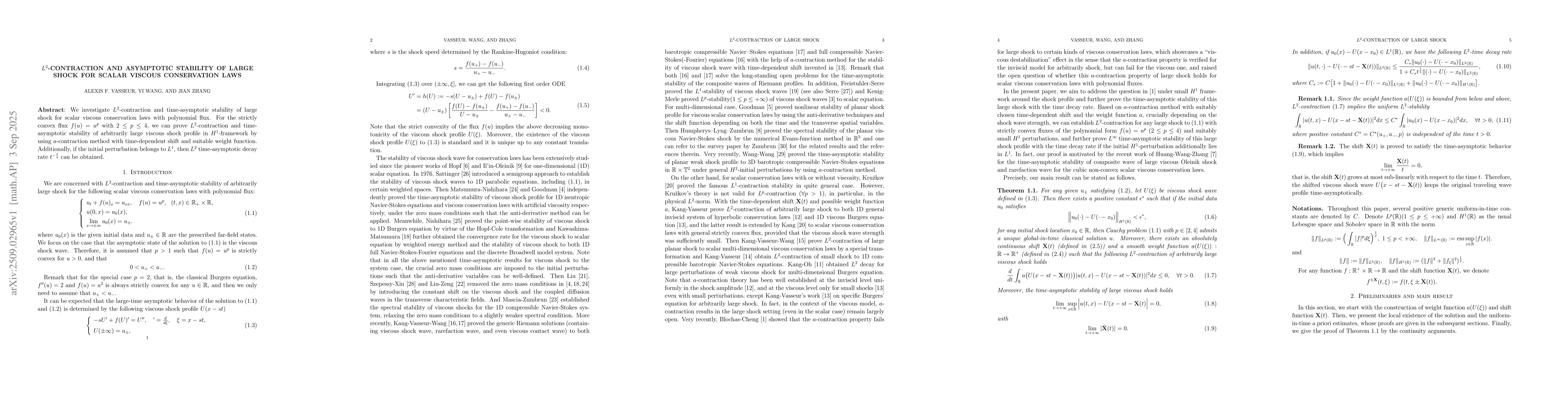 Thumbnail for $L^2$-contraction and asymptotic stability of large shock for scalar
  viscous conservation laws