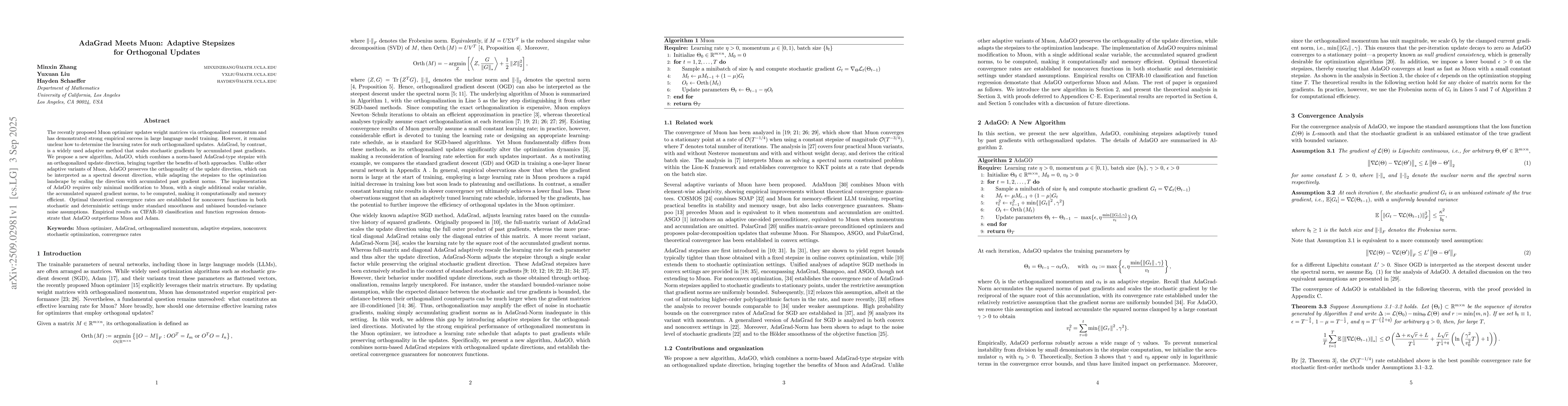 Thumbnail for AdaGrad Meets Muon: Adaptive Stepsizes for Orthogonal Updates