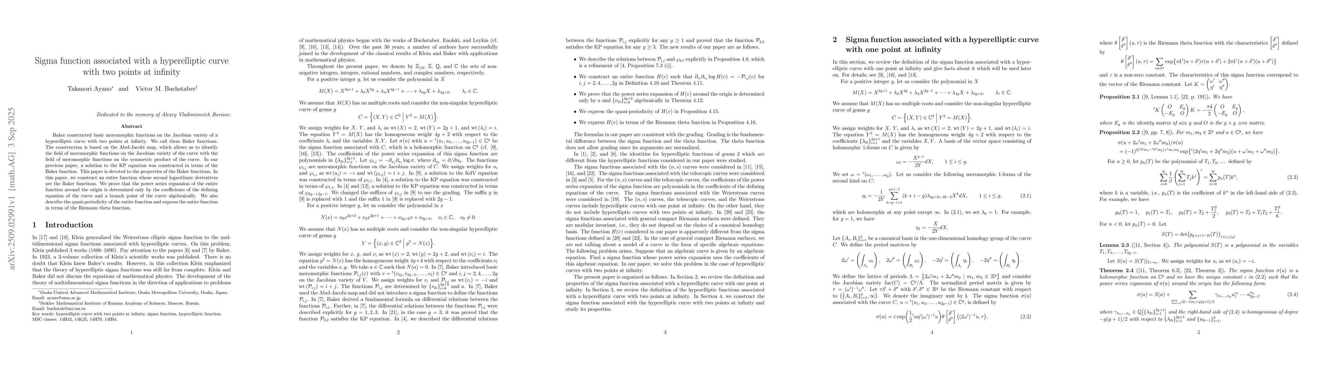 Thumbnail for Sigma function associated with a hyperelliptic curve with two points at
  infinity
