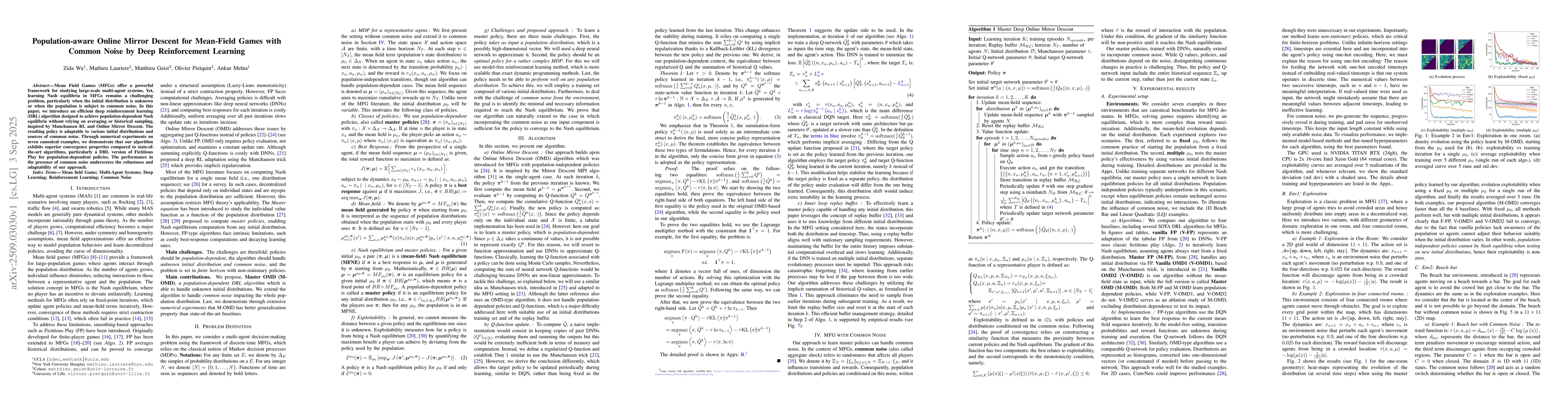 Thumbnail for Population-aware Online Mirror Descent for Mean-Field Games with Common
  Noise by Deep Reinforcement Learning
