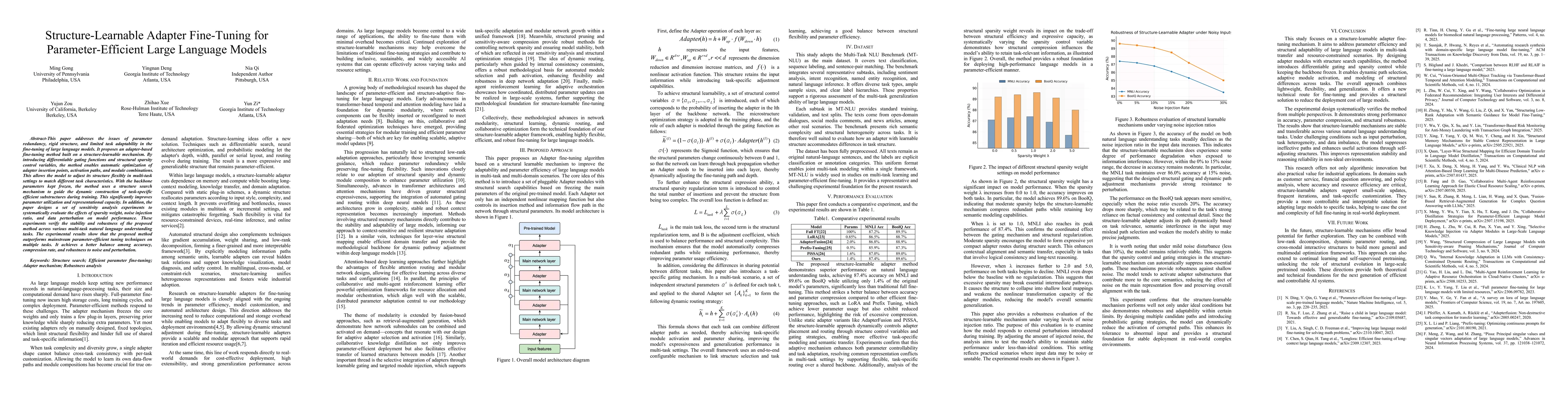 Thumbnail for Structure-Learnable Adapter Fine-Tuning for Parameter-Efficient Large
  Language Models