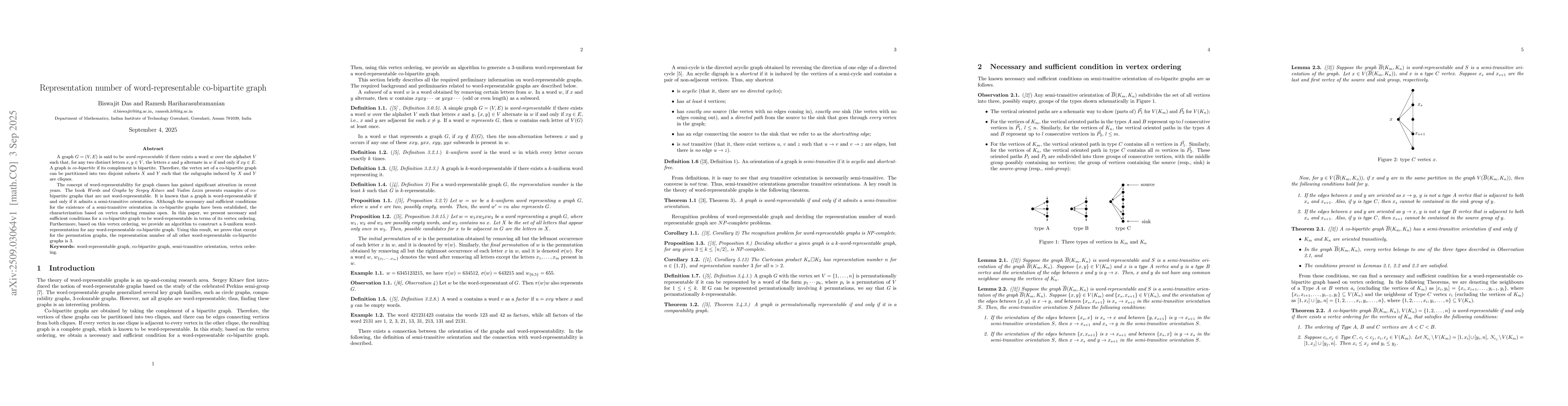 Thumbnail for Representation number of word-representable co-bipartite graph