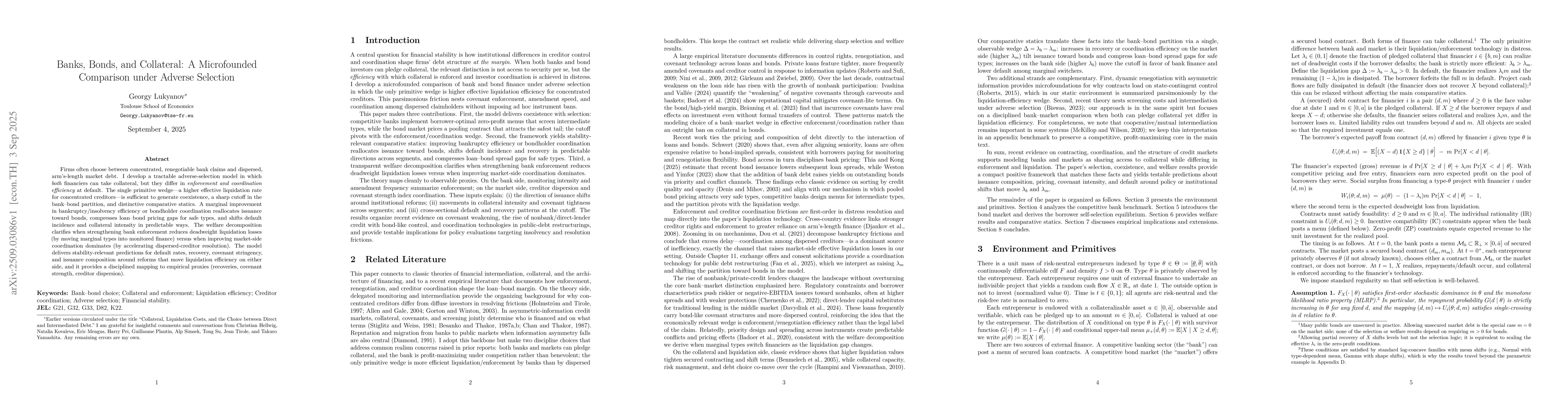 Thumbnail for Banks, Bonds, and Collateral: A Microfounded Comparison under Adverse
  Selection
