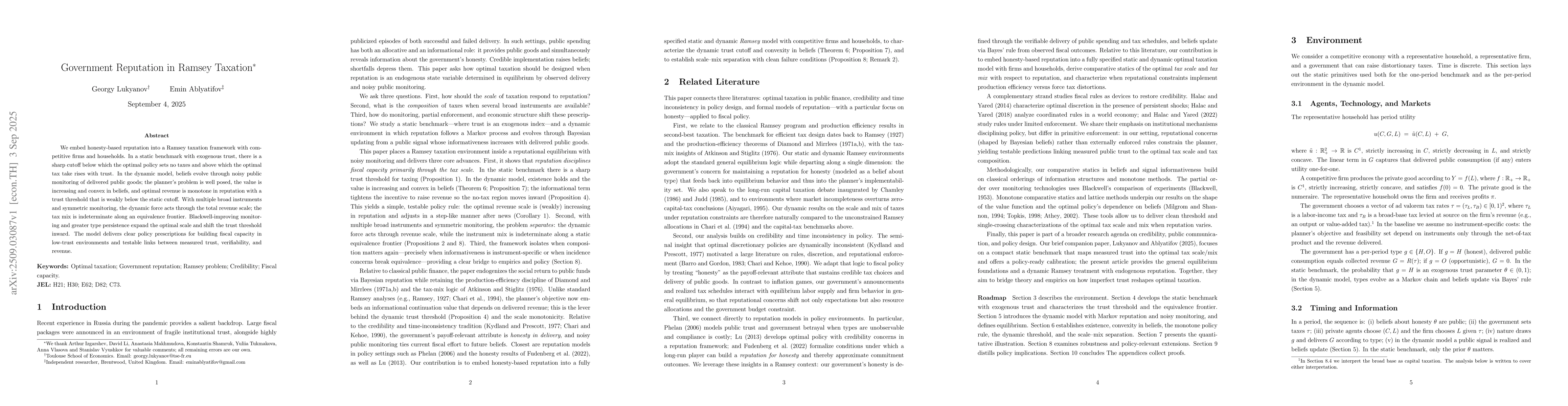 Thumbnail for Government Reputation in Ramsey Taxation
