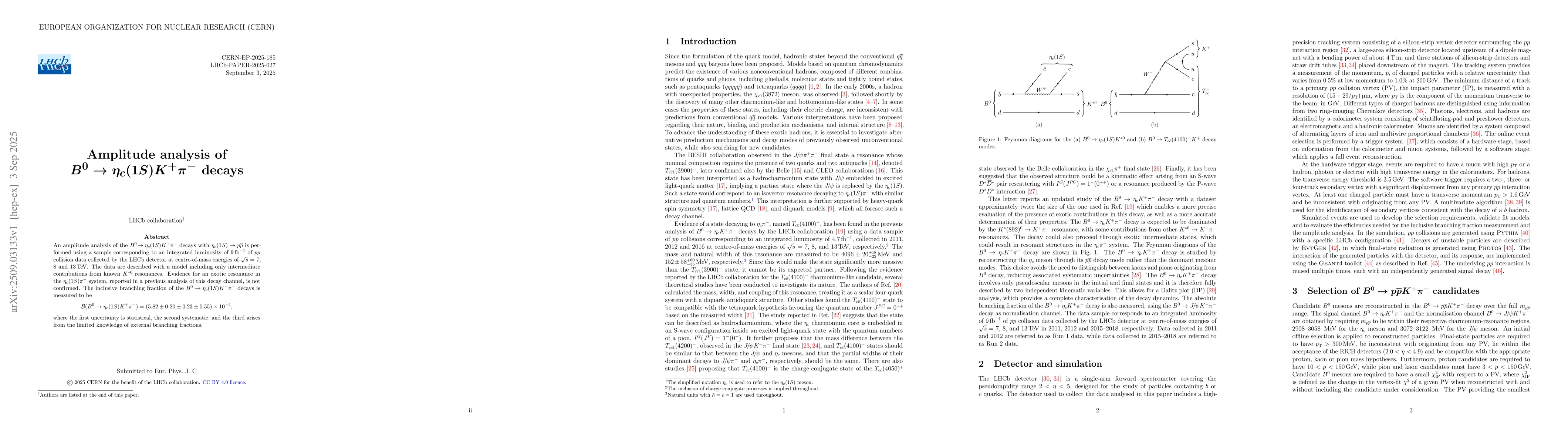 Thumbnail for Amplitude analysis of $B^0 \rightarrow η_c(1S) K^+ π^- $ decays