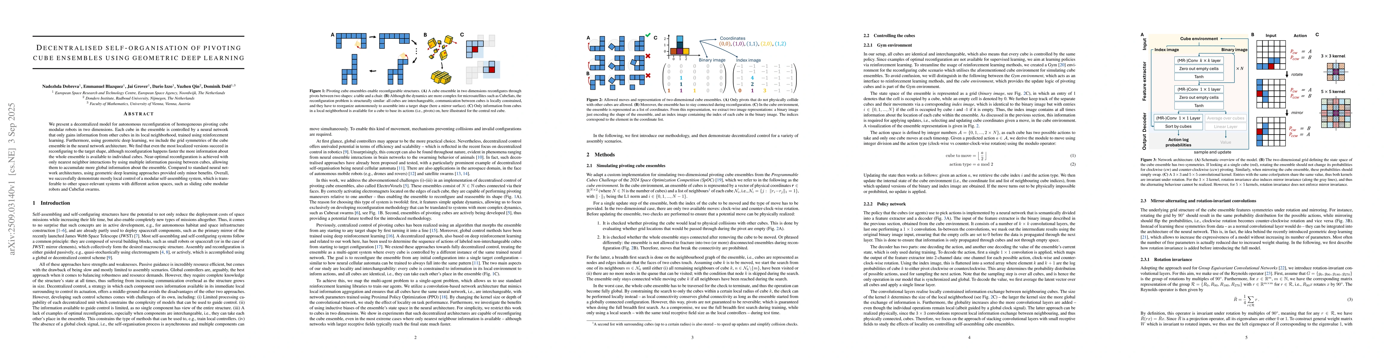 Thumbnail for Decentralised self-organisation of pivoting cube ensembles using
  geometric deep learning